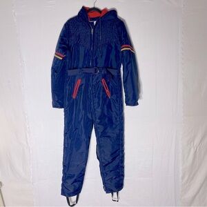 Vintage Candy Cane Navy Blue Snowsuit Ski Suit Winter Outdoor Activewear M